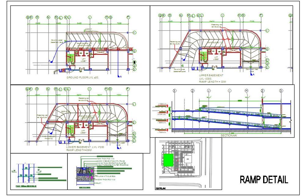 Multi-Level Ramp CAD DWG 3 Levels for Basement Parking Design